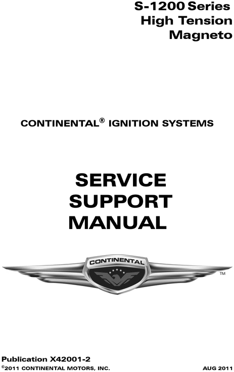 Product picture X42001-1  S-1200 Series High tension Magneto Support Manual